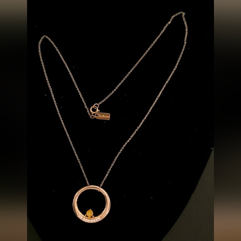 Liz & Co Signed Necklace Yellow Rhinestone Pendant Necklace